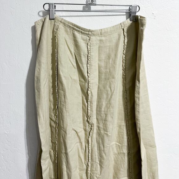 Vintage Old Navy Maxi Skirt Womens Sz 14 Y2K 100% Linen Ruffle Coastal Boho Tan - Picture 8 of 8